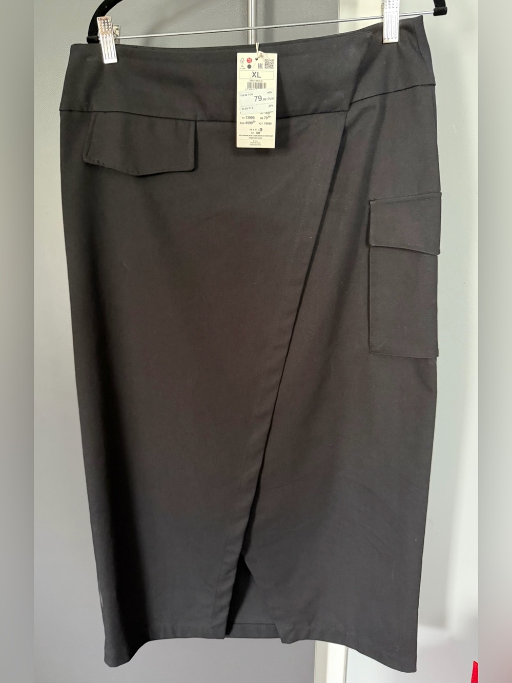 Reserved Black Cargo Wrap Midi Skirt XL NWT High Waist Utility Quiet Luxury